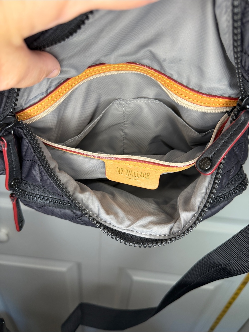 MZ Wallace Black Quilted Sling BELT bag with Red Trim - Picture 6 of 8